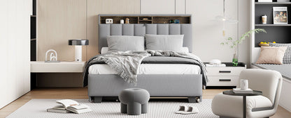 Upholstered Platform Bed With Storage Headboard, Trundle & 2 Drawers And A Set Of Sockets & USB Ports - The Sleep Loft - Online Mattress Showroom NYC