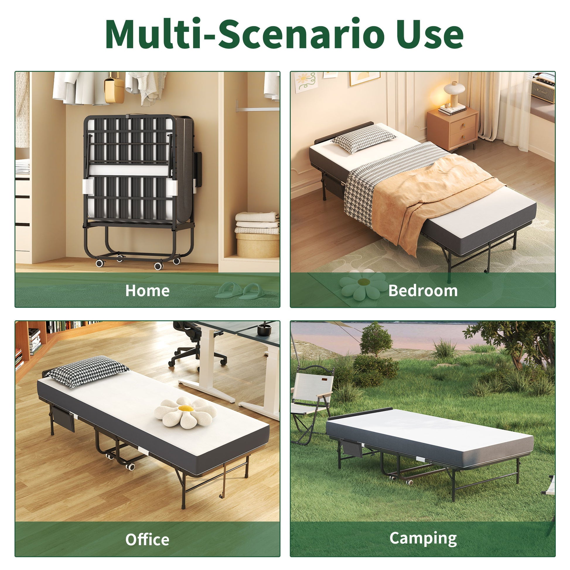 Twin Folding Bed With Adjustable Headboard & Memory Foam, Space Saving Rollaway Guest For Tall People, Portable On Wheels, Easy Assembly - Black - The Sleep Loft - Online Mattress Showroom NYC