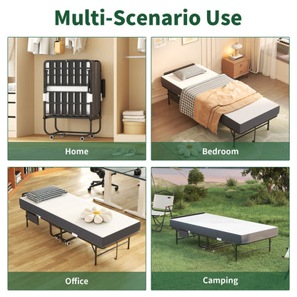 Twin Folding Bed With Adjustable Headboard & Memory Foam, Space Saving Rollaway Guest For Tall People, Portable On Wheels, Easy Assembly - Black - The Sleep Loft - Online Mattress Showroom NYC