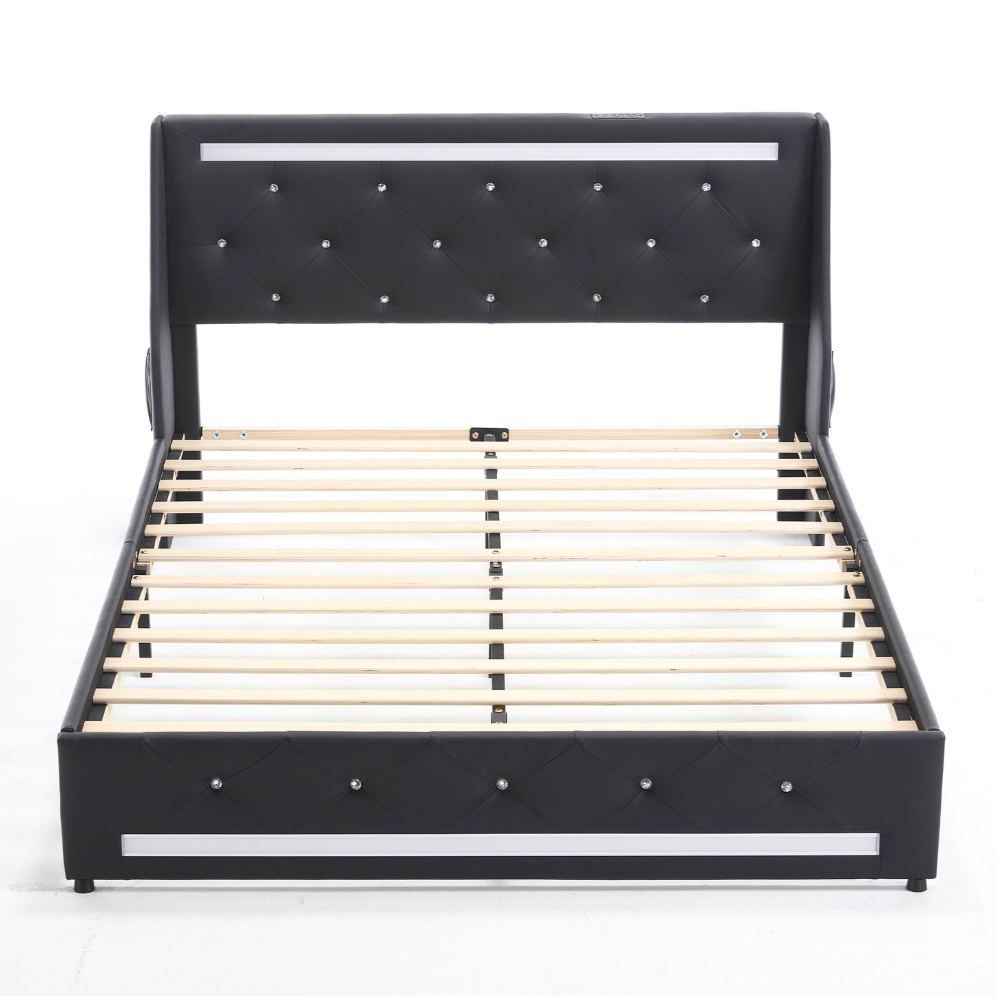 Wingback Upholstered Bed Frame With LED Lights, Charging Station - The Sleep Loft - Online Mattress Showroom NYC