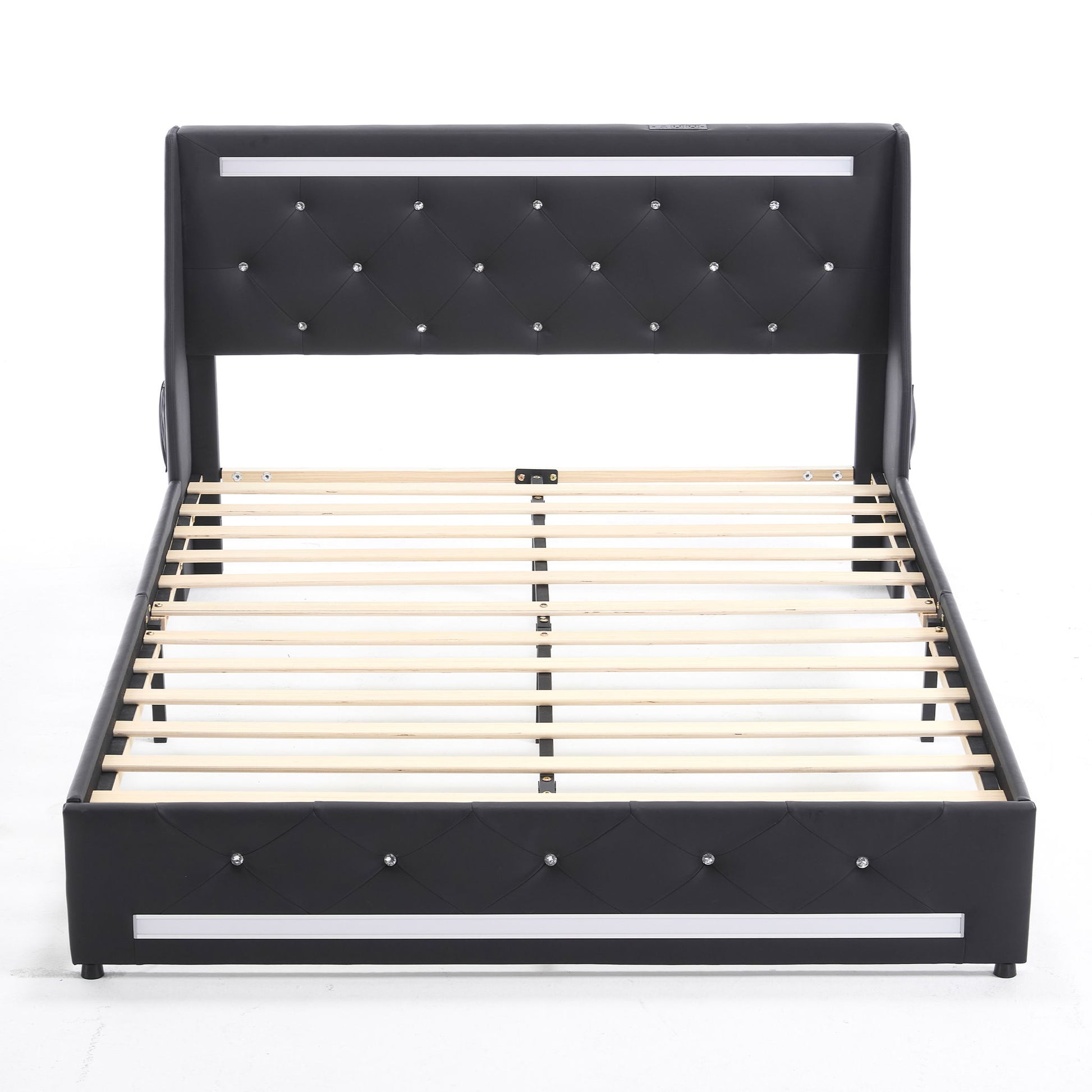 Wingback Upholstered Bed Frame With LED Lights, Charging Station - The Sleep Loft - Online Mattress Showroom NYC