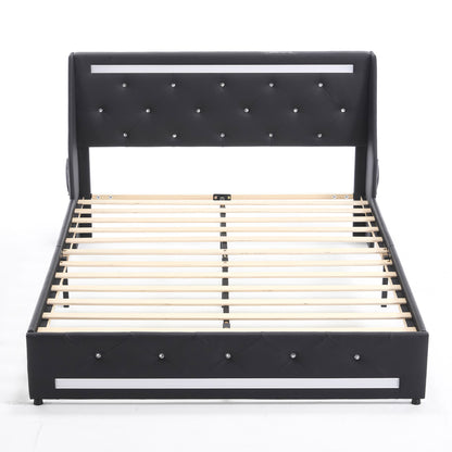 Wingback Upholstered Bed Frame With LED Lights, Charging Station - The Sleep Loft - Online Mattress Showroom NYC