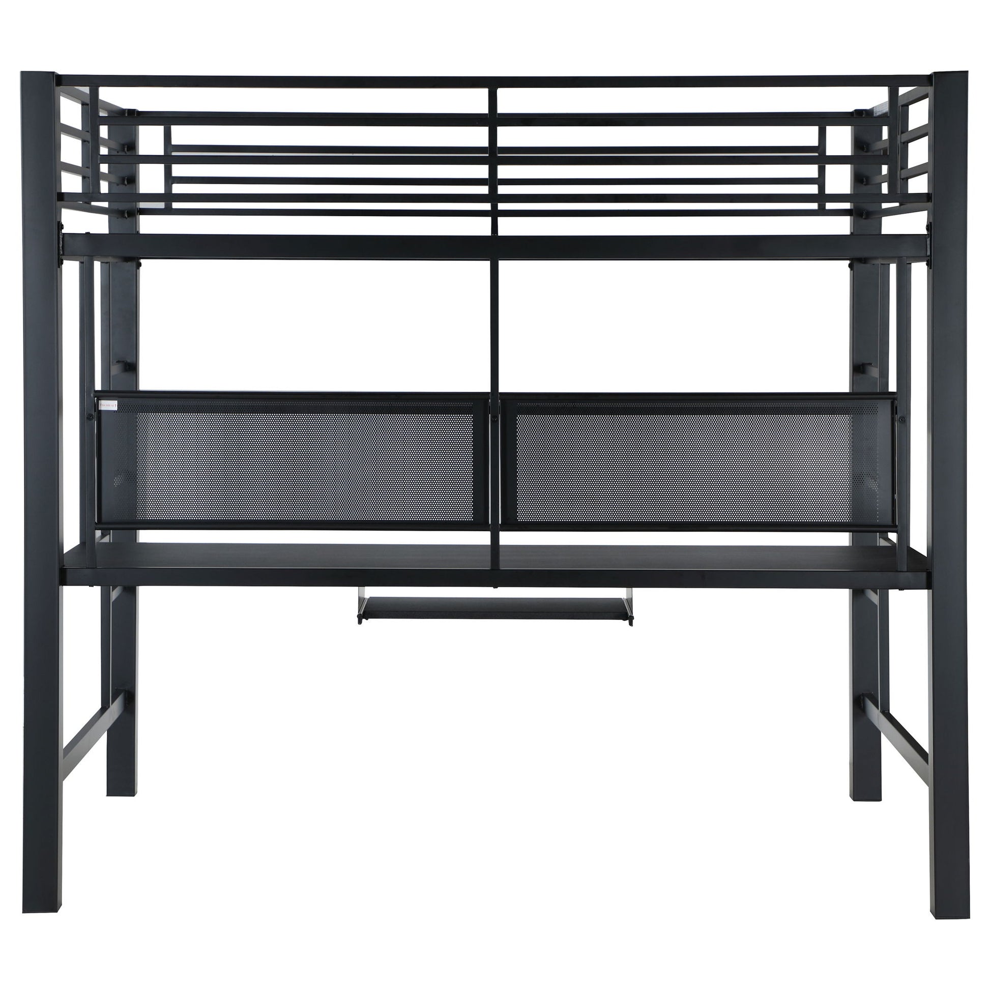 Ranier - Full Workstation Loft Bed, Full Length Desk, Safety Rails And Storage Shelves - Black - The Sleep Loft - Online Mattress Showroom NYC