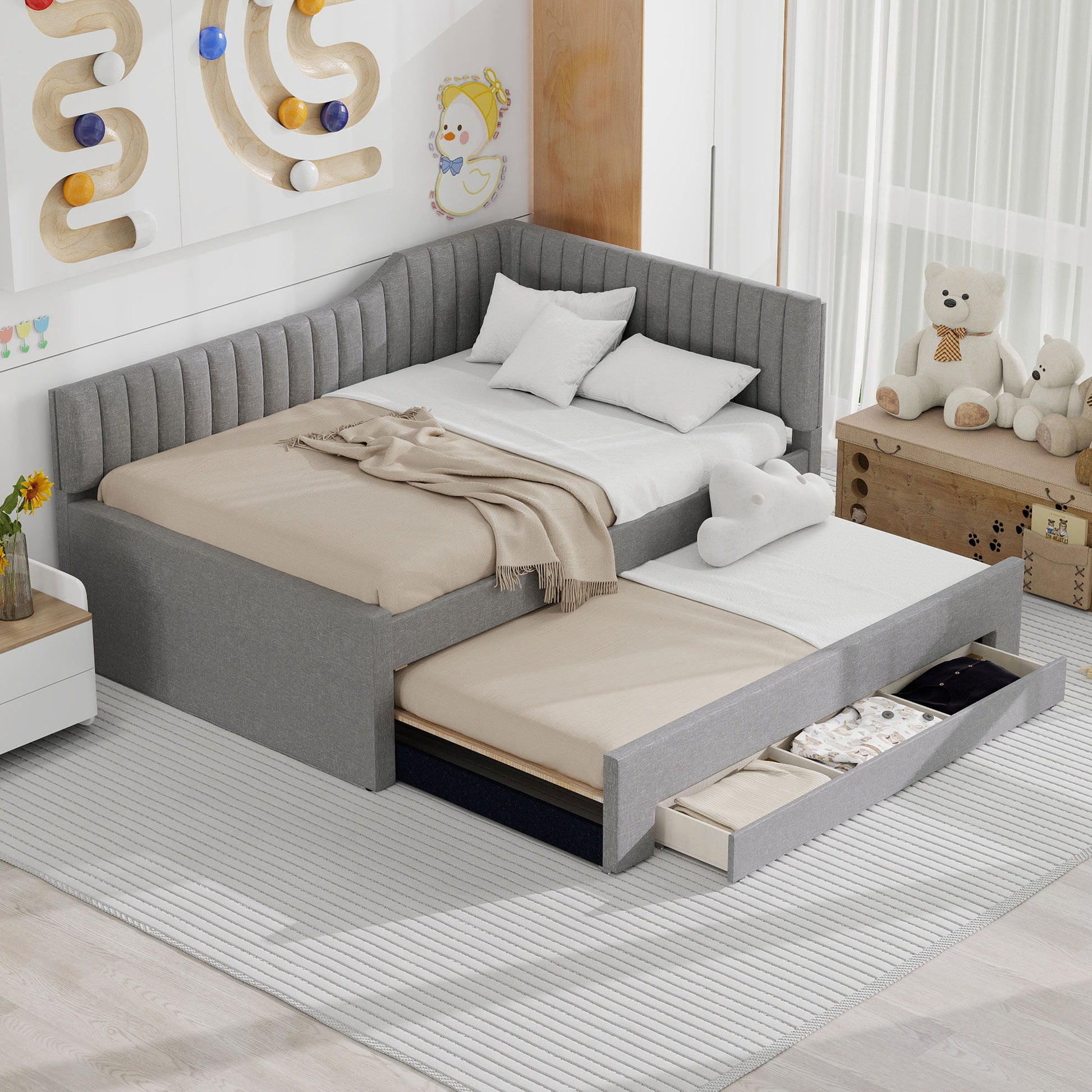 Upholstered Daybed With Trundle And 3 Drawers - The Sleep Loft - Online Mattress Showroom NYC