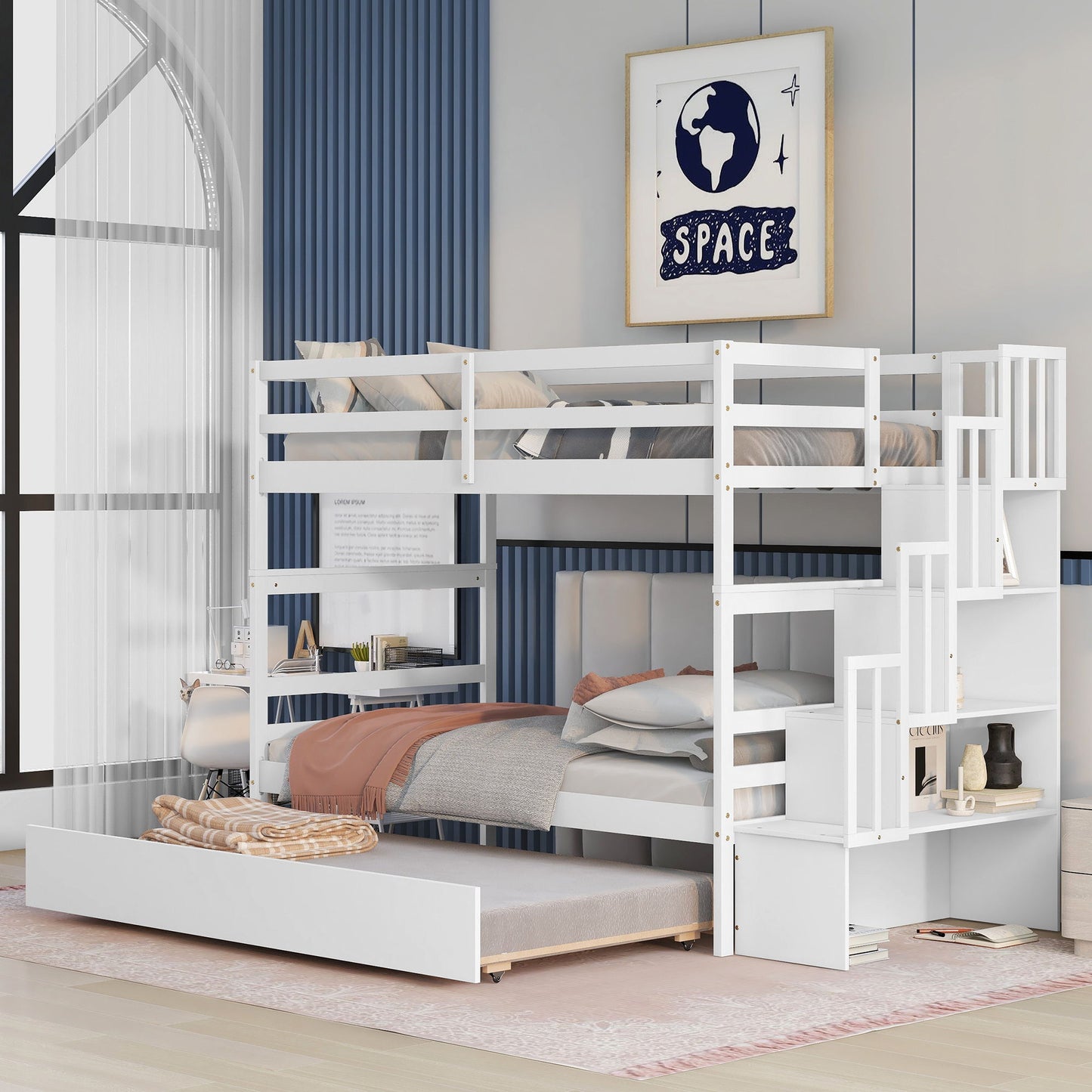 Twin Over Twin Bunk Beds With Twin Trundle And Stairway Storage Function - The Sleep Loft - Online Mattress Showroom NYC