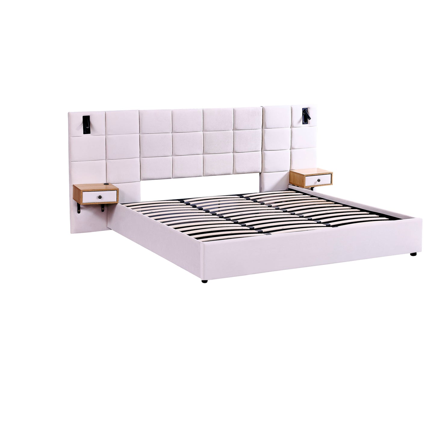 Upholstered Hydraulic Platform Bed With Storage Shelves, Reading Lamps, USB Port - The Sleep Loft - Online Mattress Showroom NYC