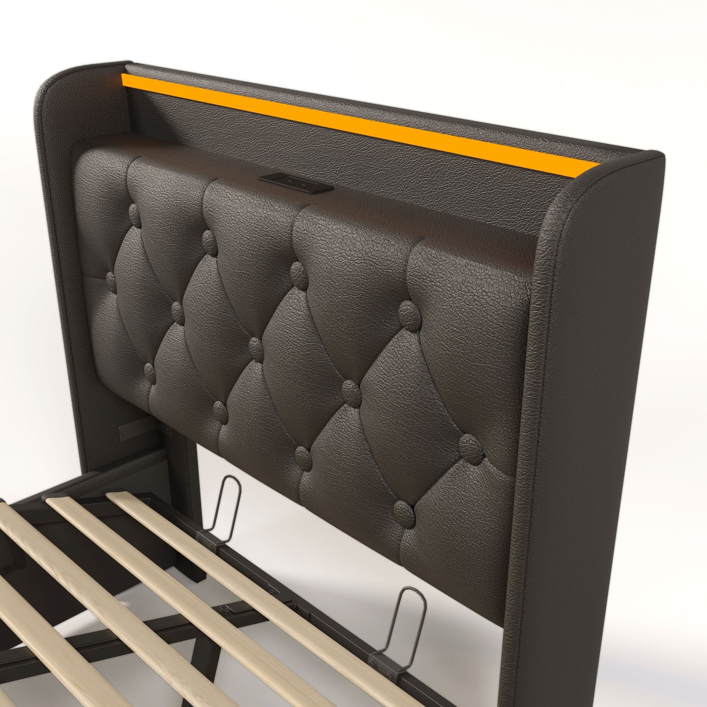 Upholstered Bed, 360 Surround LED Function, Remote Control, Hydraulic Storage Bed With USB, Type-C Charging (Without Mattress) - The Sleep Loft - Online Mattress Showroom NYC