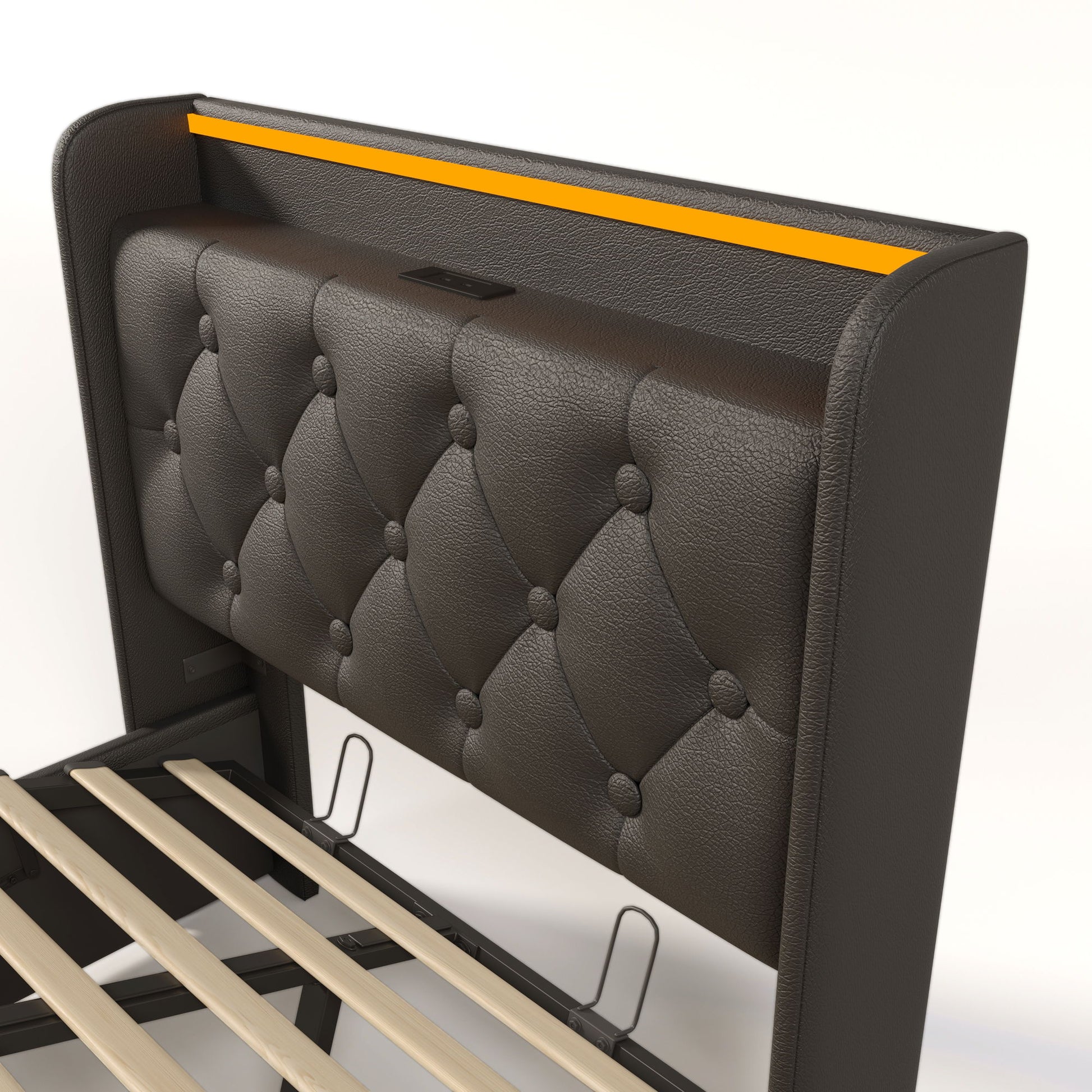 Upholstered Bed, 360 Surround LED Function, Remote Control, Hydraulic Storage Bed With USB, Type-C Charging (Without Mattress) - The Sleep Loft - Online Mattress Showroom NYC