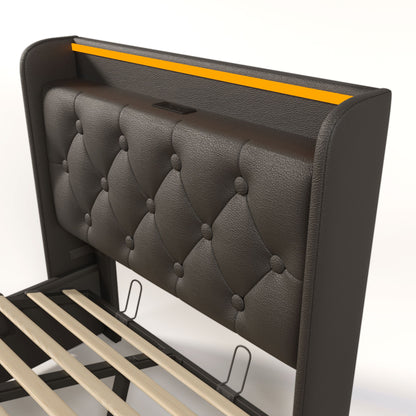 Upholstered Bed, 360 Surround LED Function, Remote Control, Hydraulic Storage Bed With USB, Type-C Charging (Without Mattress) - The Sleep Loft - Online Mattress Showroom NYC