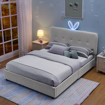 Upholstered Bed With Oversized Rabbit Ear Headboard, LED Lights & 4 Storage Drawers - The Sleep Loft - Online Mattress Showroom NYC