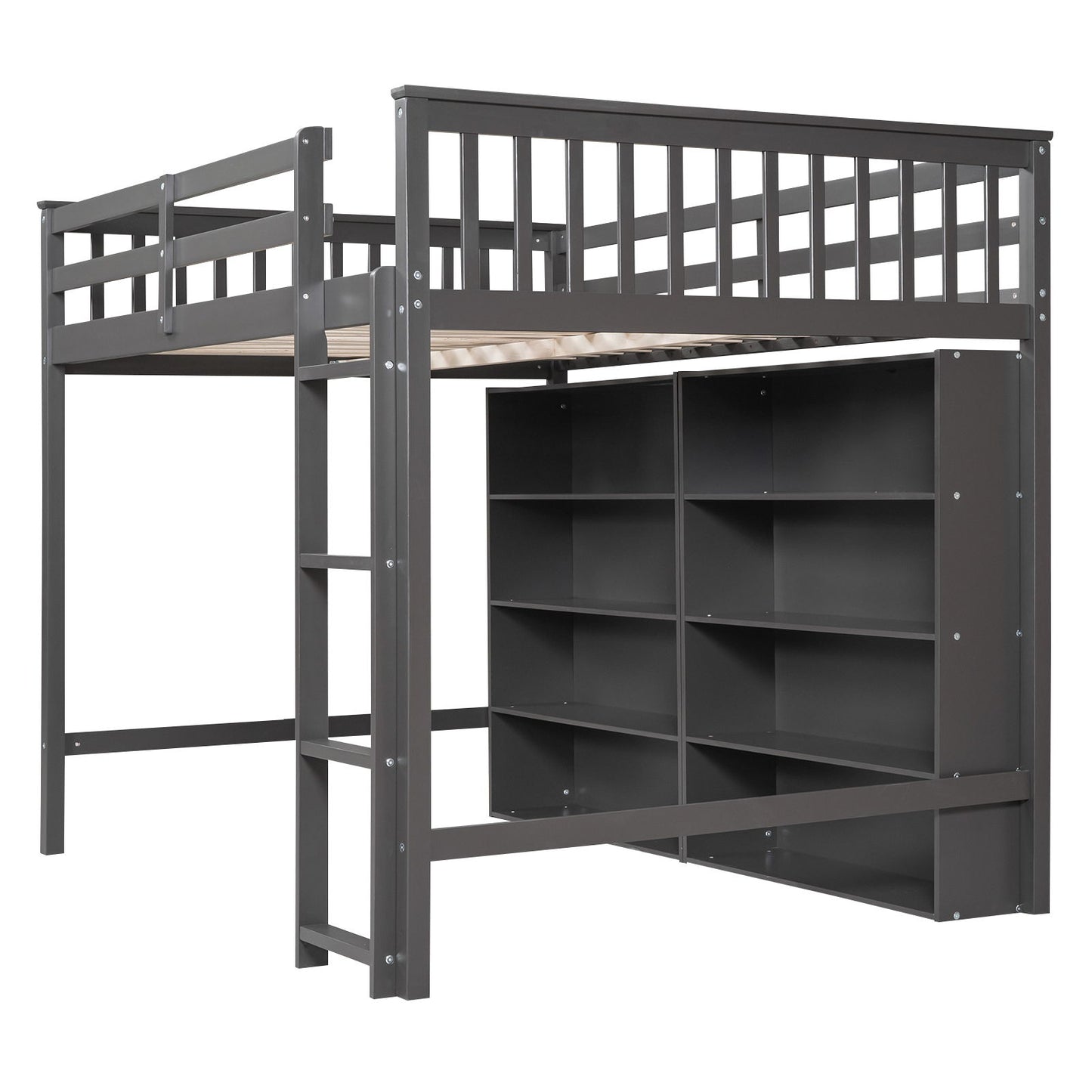 Loft Bed With 8 Open Storage Shelves And Built In Ladder - The Sleep Loft - Online Mattress Showroom NYC