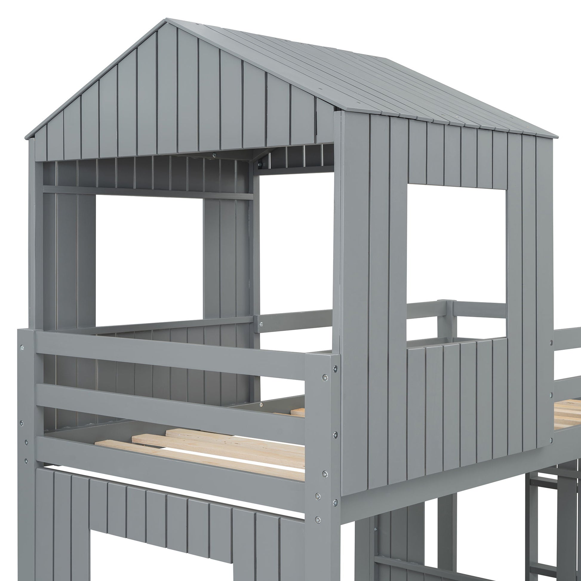 Loft Bunk Bed With Playhouse, Farmhouse, Ladder, Slide And Guardrails - The Sleep Loft - Online Mattress Showroom NYC