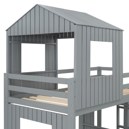 Loft Bunk Bed With Playhouse, Farmhouse, Ladder, Slide And Guardrails - The Sleep Loft - Online Mattress Showroom NYC