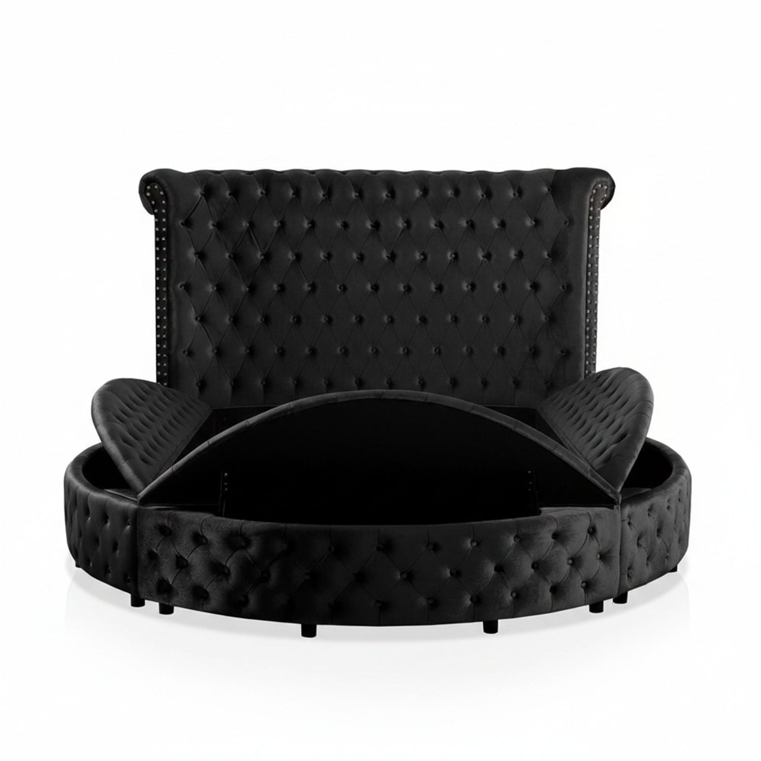 Glam Button Tufted Wingback Round Bed With Storage And USB Ports - The Sleep Loft - Online Mattress Showroom NYC