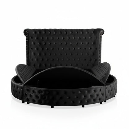 Glam Button Tufted Wingback Round Bed With Storage And USB Ports - The Sleep Loft - Online Mattress Showroom NYC