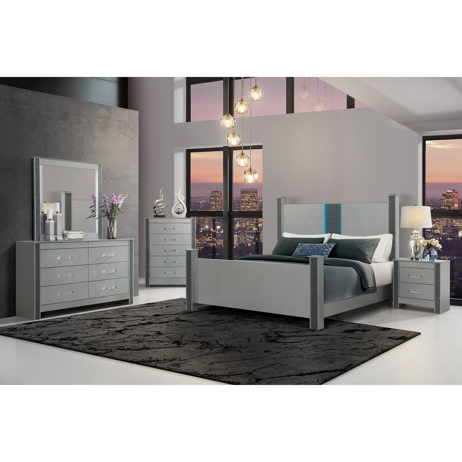 Lorenzo - Nightstand With Hidden Compartment And Handles - Silver - The Sleep Loft - Online Mattress Showroom NYC