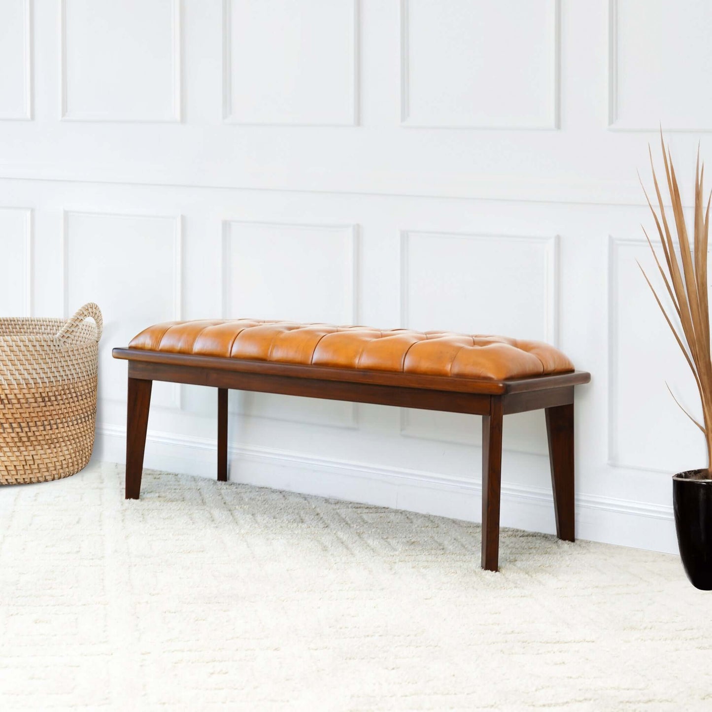 Arden - Bench With Buttons - Brown / Rustic / Tan - The Sleep Loft - Online Mattress Showroom NYC