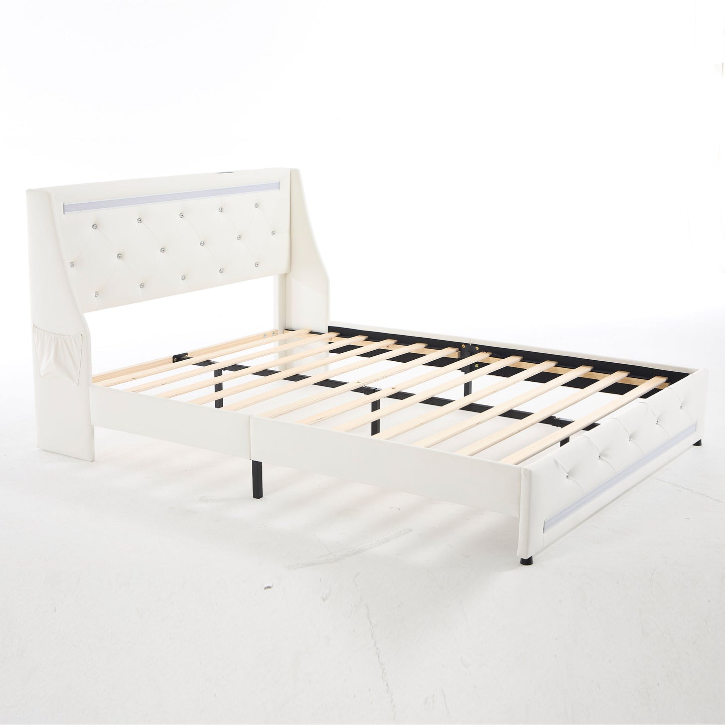 Wingback Upholstered Bed Frame With LED Lights, Charging Station - The Sleep Loft - Online Mattress Showroom NYC