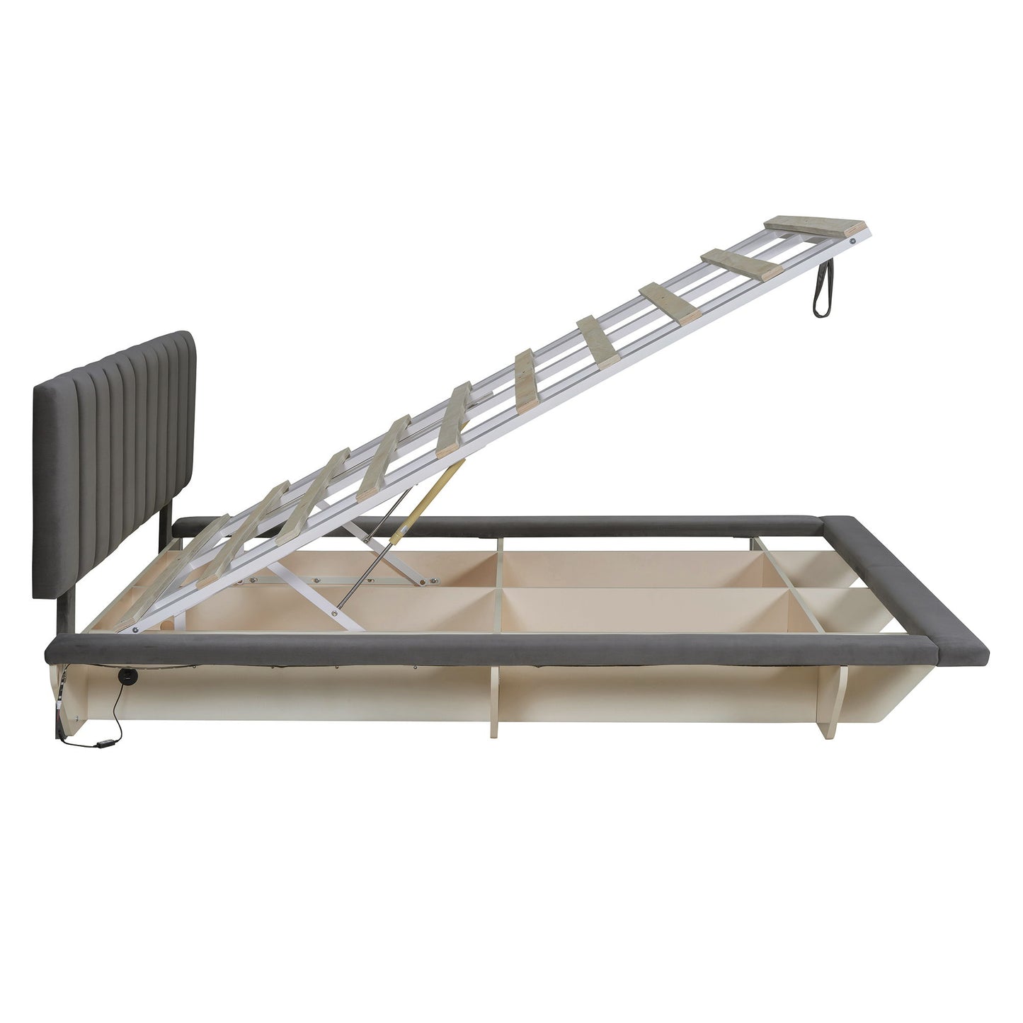 Upholstered Floating Hydrualic Platform Bed With LED Light And USB Port - The Sleep Loft - Online Mattress Showroom NYC