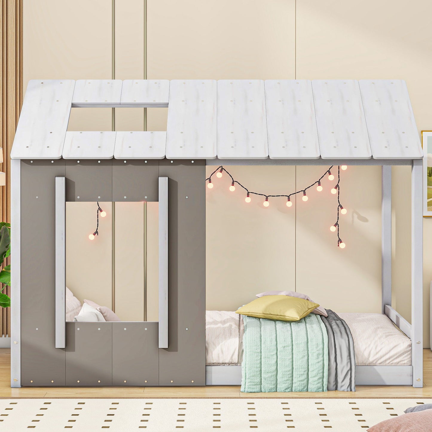 Twin Size House Platform Bed With Roof And Window - Natural / White - The Sleep Loft - Online Mattress Showroom NYC