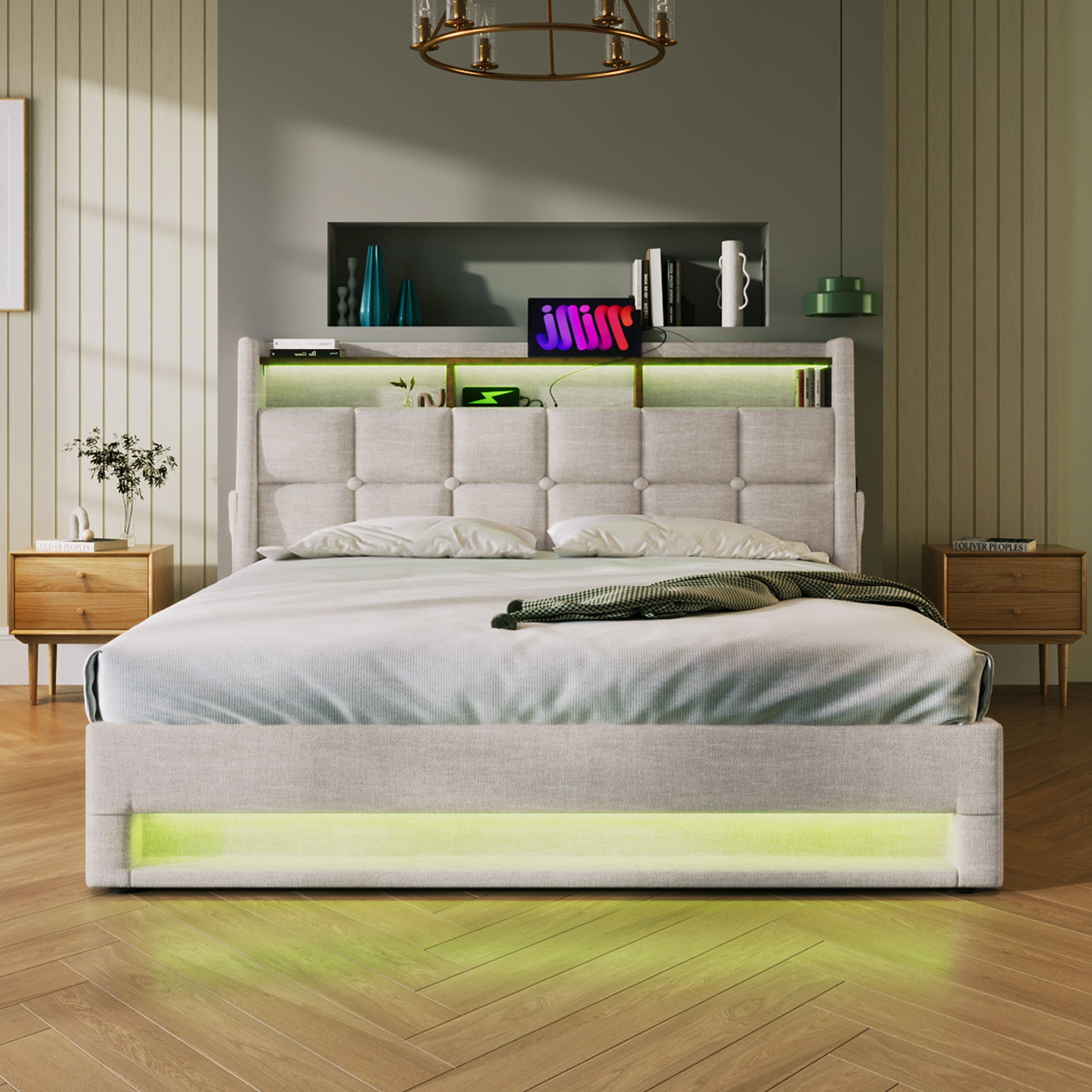 Upholstered Platform Bed With A Hydraulic Storage System, LED And USB Charging (Without Mattress) - The Sleep Loft - Online Mattress Showroom NYC