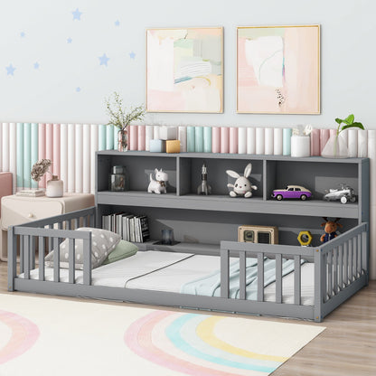 Floor Bed With Bedside Bookcase, Shelves, Guardrails - The Sleep Loft - Online Mattress Showroom NYC