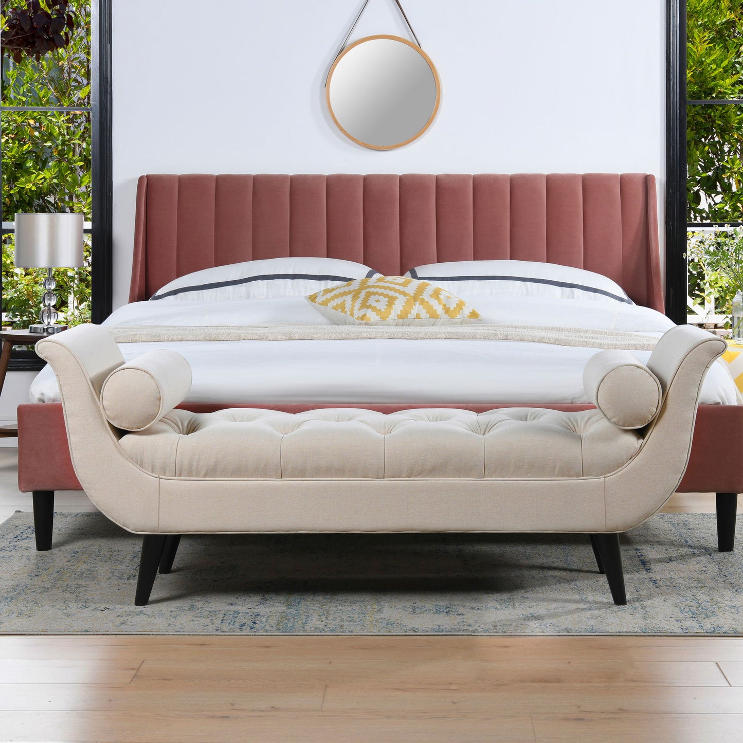 Alma - Tufted Flared Arm Entryway Bench - The Sleep Loft - Online Mattress Showroom NYC