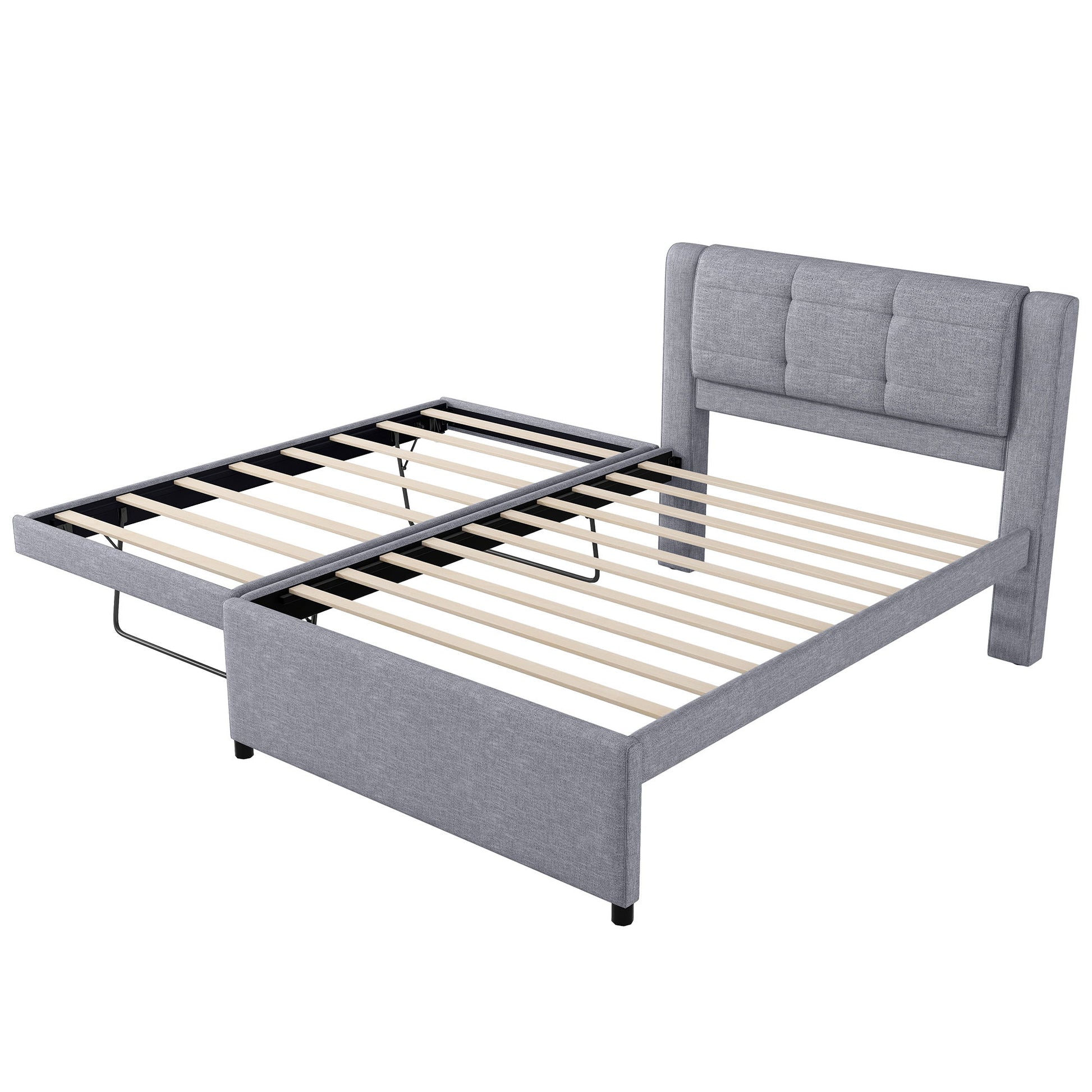 Upholstery Platform Bed With Trundle, Trundle Can Be Flat Or Erected - The Sleep Loft - Online Mattress Showroom NYC