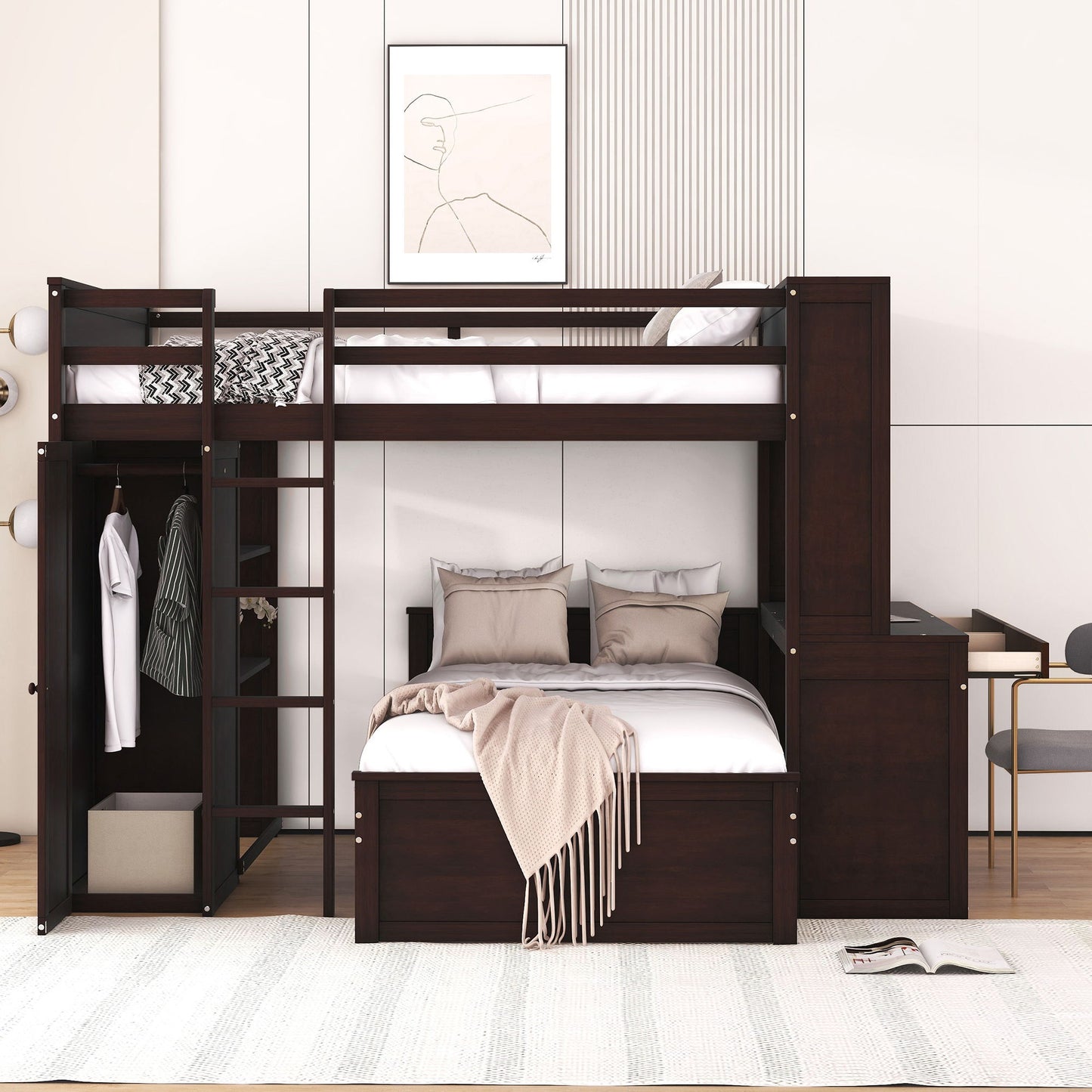 Loft Bed With A Twin Size Standalone Bed, Shelves, Desk, And Wardrobe - The Sleep Loft - Online Mattress Showroom NYC