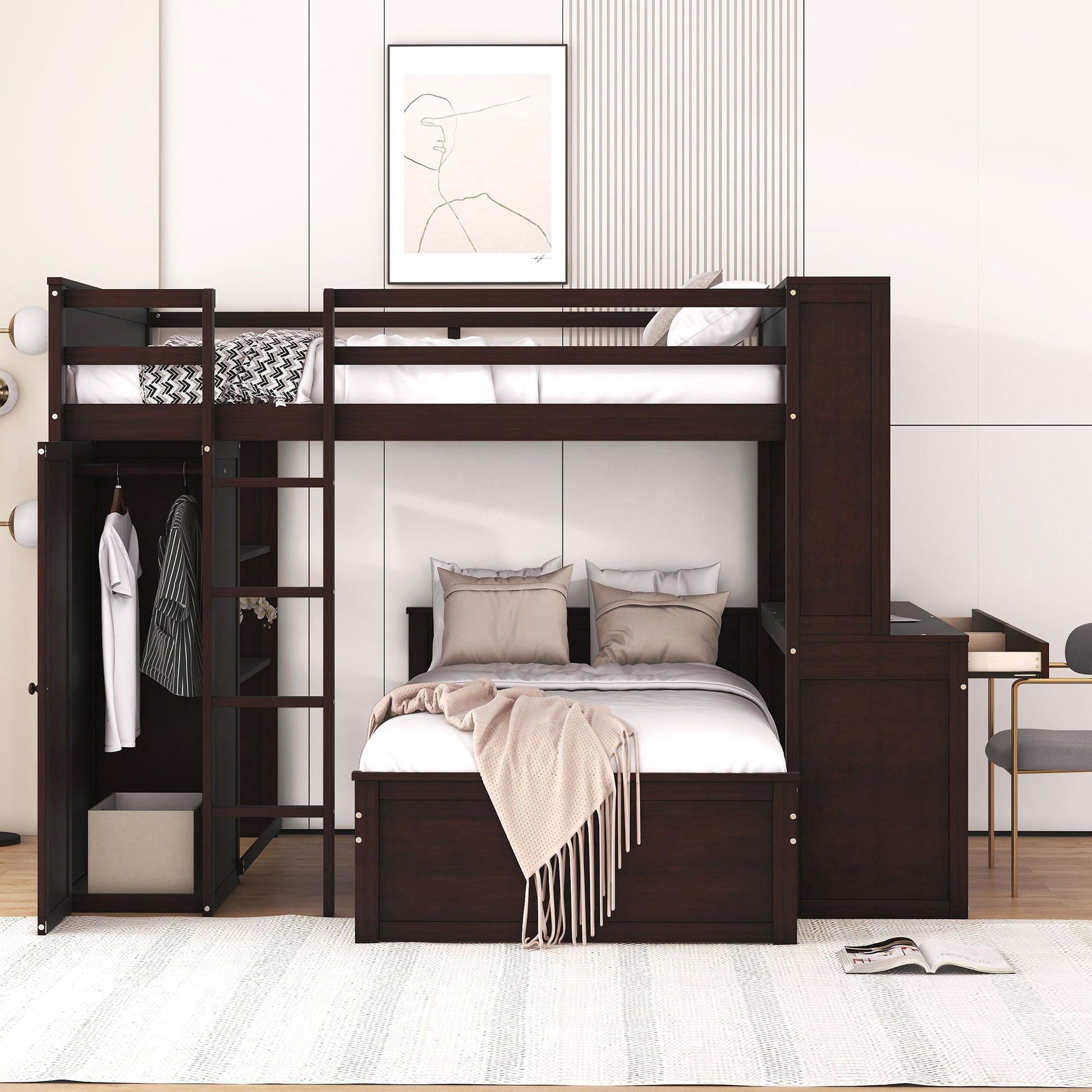 Loft Bed With A Twin Size Standalone Bed, Shelves, Desk, And Wardrobe - The Sleep Loft - Online Mattress Showroom NYC