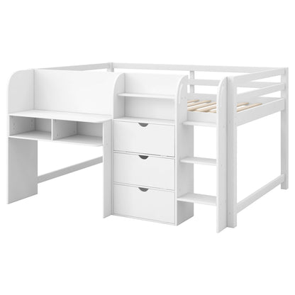 Low Loft Bed With Built In Desk, Storage Cabinets, Open Bookcase And Doodle board - The Sleep Loft - Online Mattress Showroom NYC
