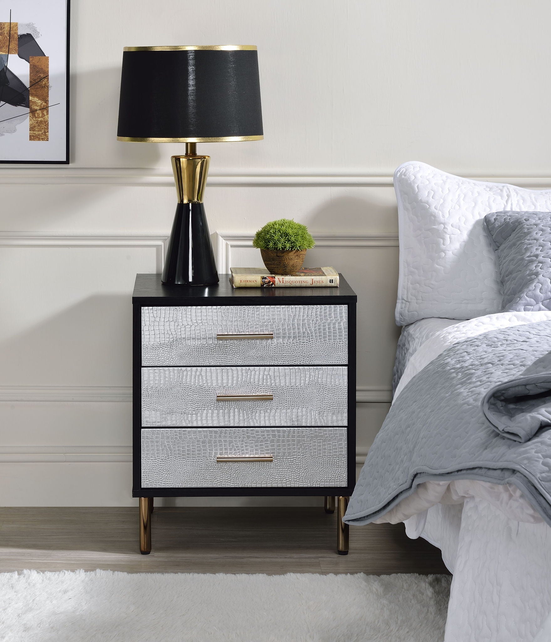 Myles - Nightstand - Black / Gold / Silver - The Sleep Loft - Online Mattress Showroom NYC