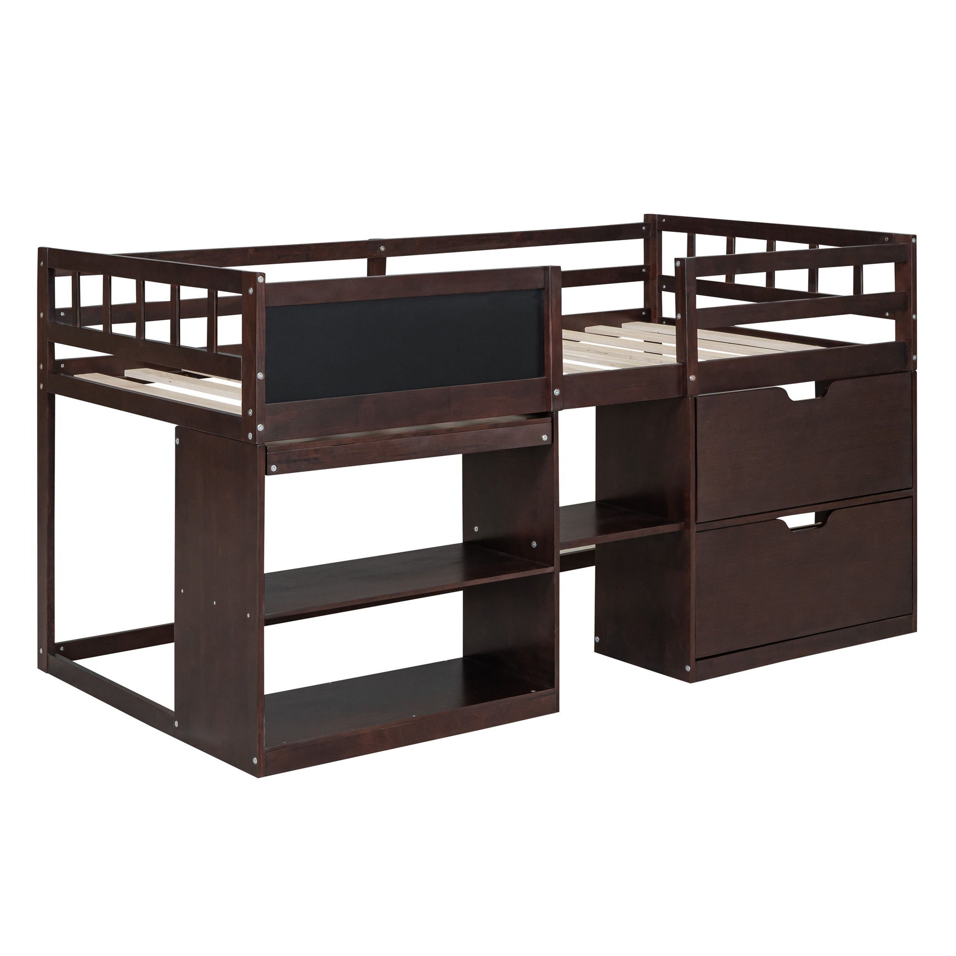 Low Loft Bed With Rolling Desk, Shelf And Drawers - The Sleep Loft - Online Mattress Showroom NYC