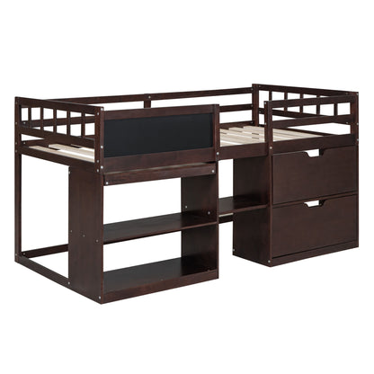 Low Loft Bed With Rolling Desk, Shelf And Drawers - The Sleep Loft - Online Mattress Showroom NYC