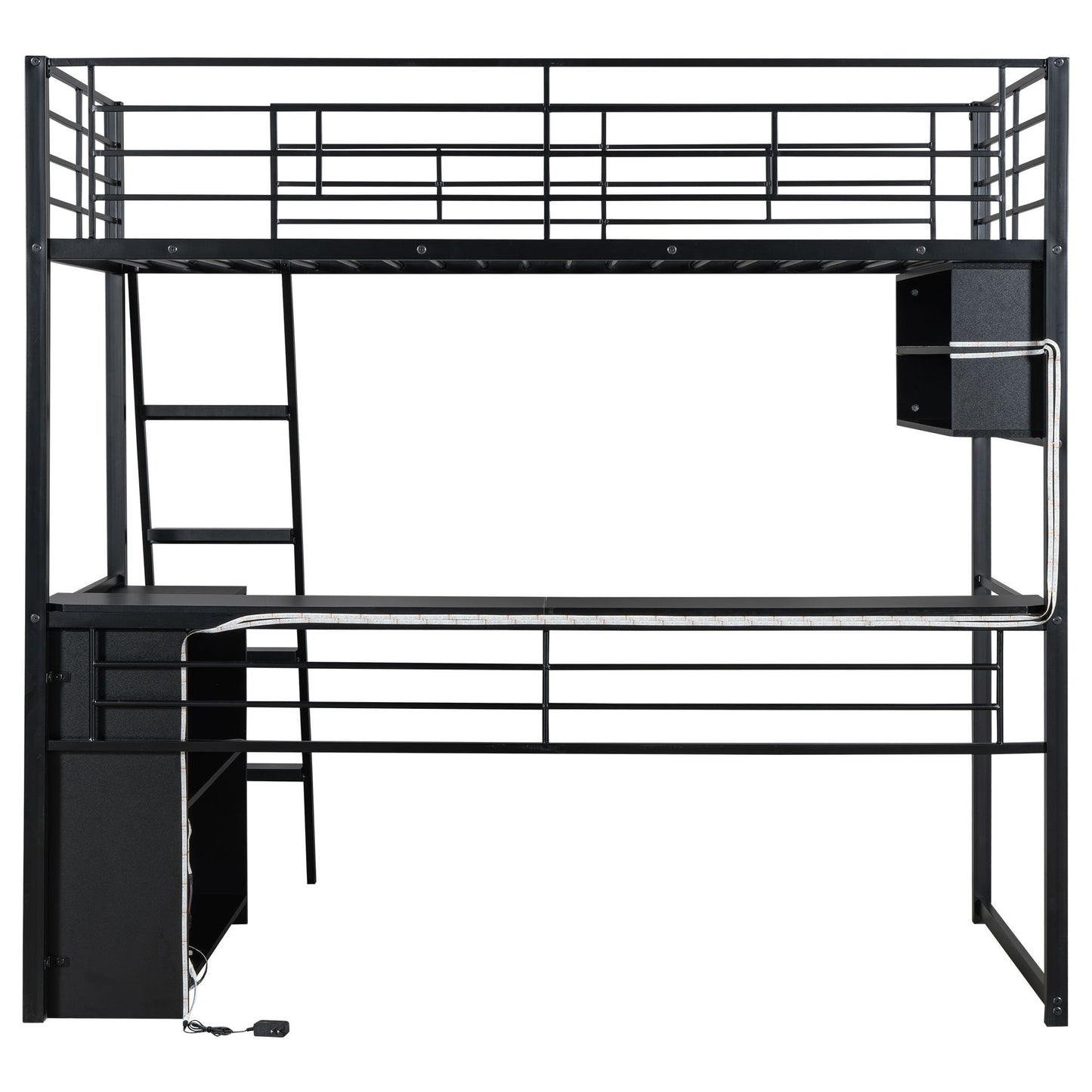Loft Bed With LED Desk And 4 Storage Shelves - The Sleep Loft - Online Mattress Showroom NYC