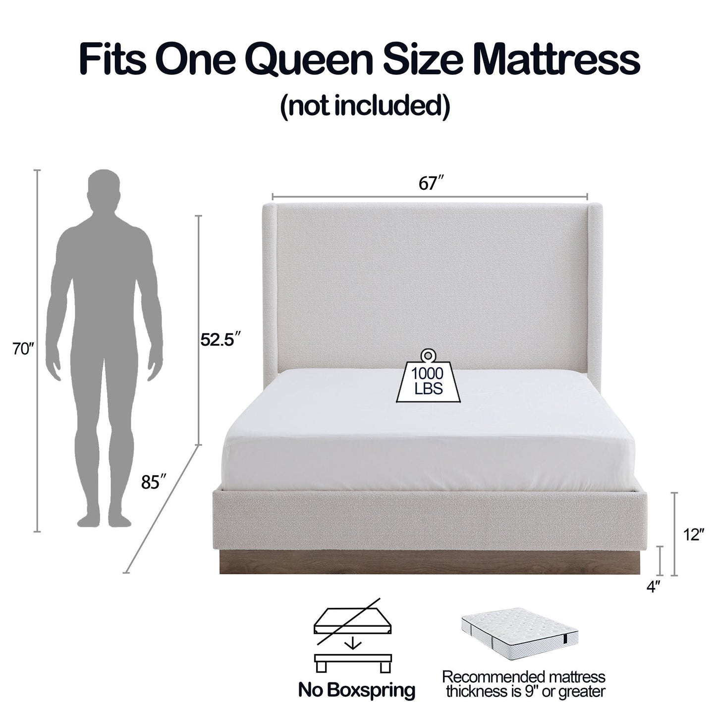 Hosford - Minimalist Canvas Upholstered Wingback Bed - The Sleep Loft - Online Mattress Showroom NYC