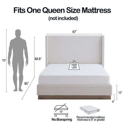 Hosford - Minimalist Canvas Upholstered Wingback Bed - The Sleep Loft - Online Mattress Showroom NYC