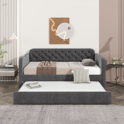 Upholstered Daybed With Trundle And USB Charging Design - The Sleep Loft - Online Mattress Showroom NYC