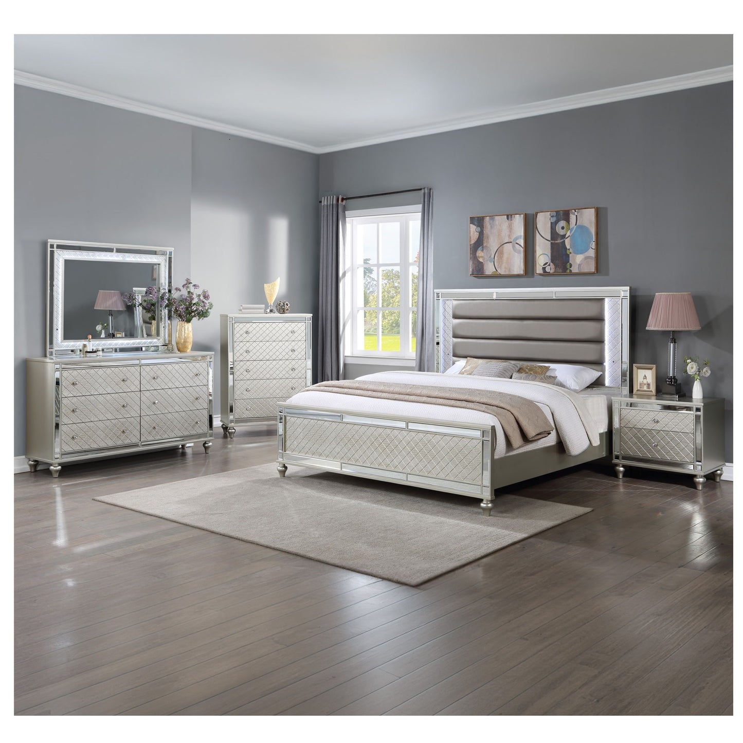2 Drawer Nightstand With Diamond Patterned Fronts - Silver - The Sleep Loft - Online Mattress Showroom NYC