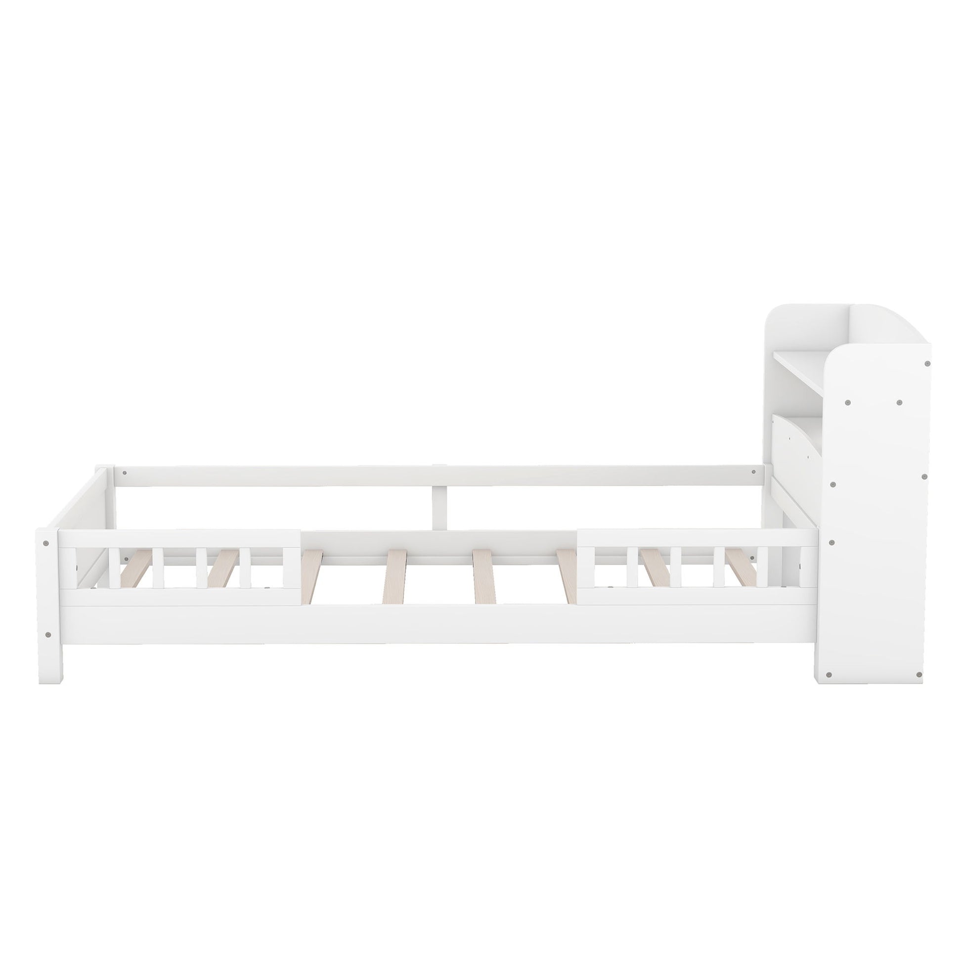 Wood Platform Bed With Built In LED Light, Storage Headboard And Guardrail - The Sleep Loft - Online Mattress Showroom NYC