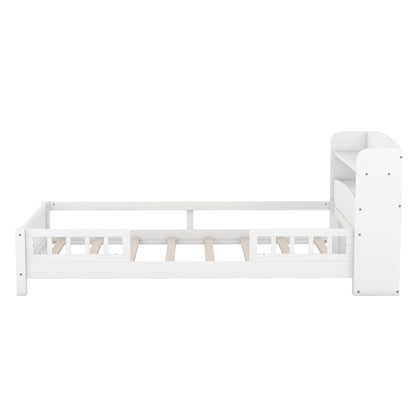 Wood Platform Bed With Built In LED Light, Storage Headboard And Guardrail - The Sleep Loft - Online Mattress Showroom NYC