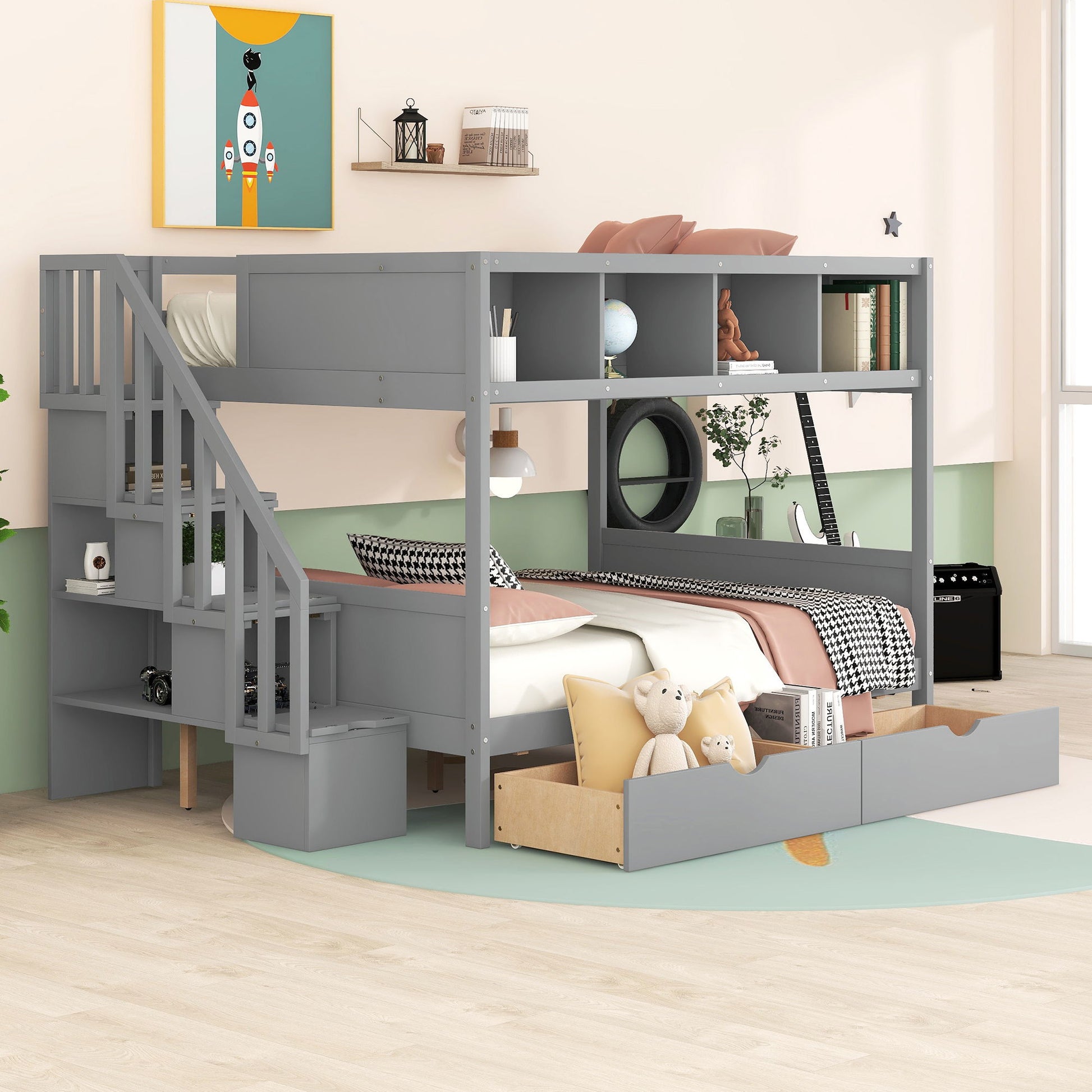 Bunk Bed With Shelfs, Storage Staircase And 2 Drawers - The Sleep Loft - Online Mattress Showroom NYC