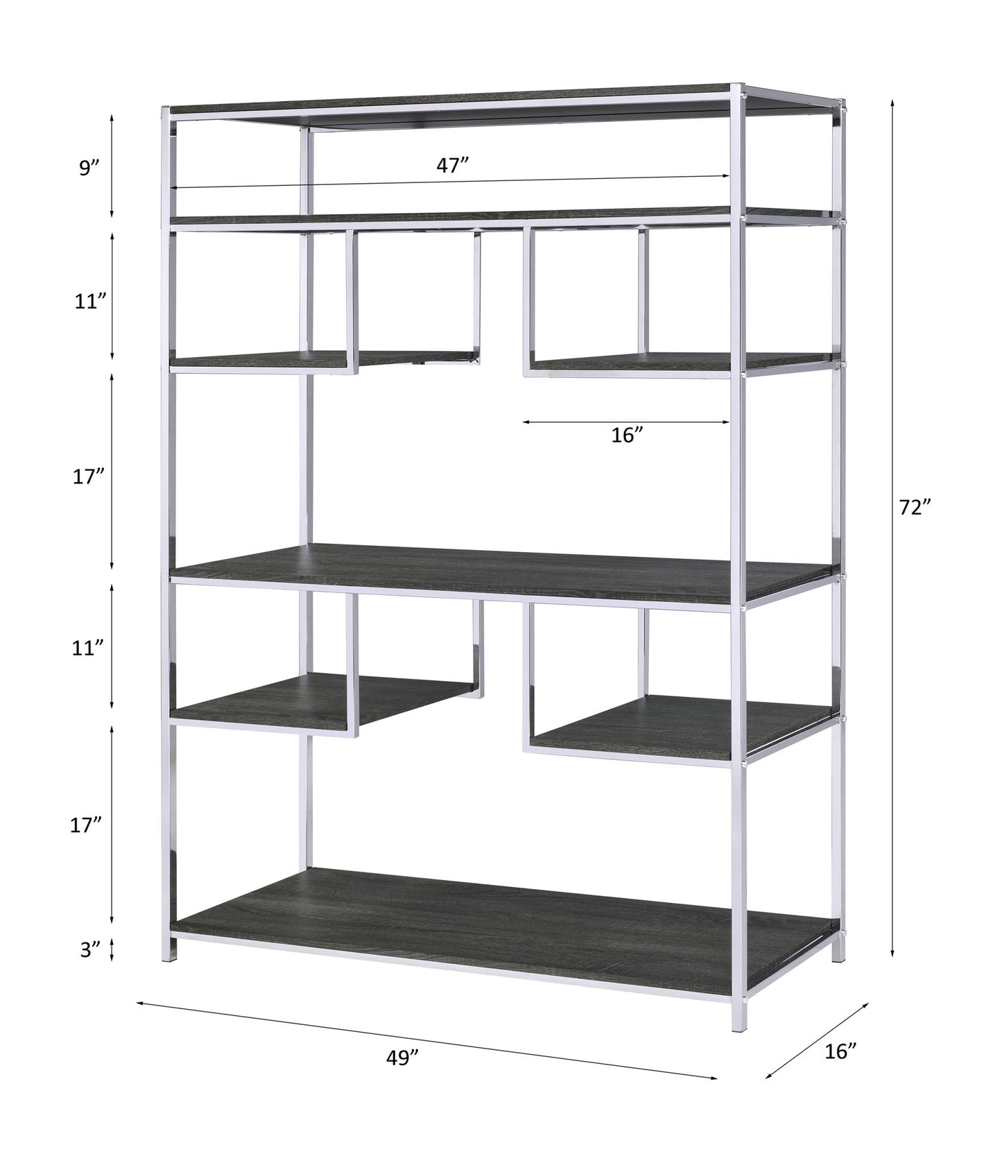 Vonara - Bookshelf - Chrome / Gray / Oak - The Sleep Loft - Online Mattress Showroom NYC