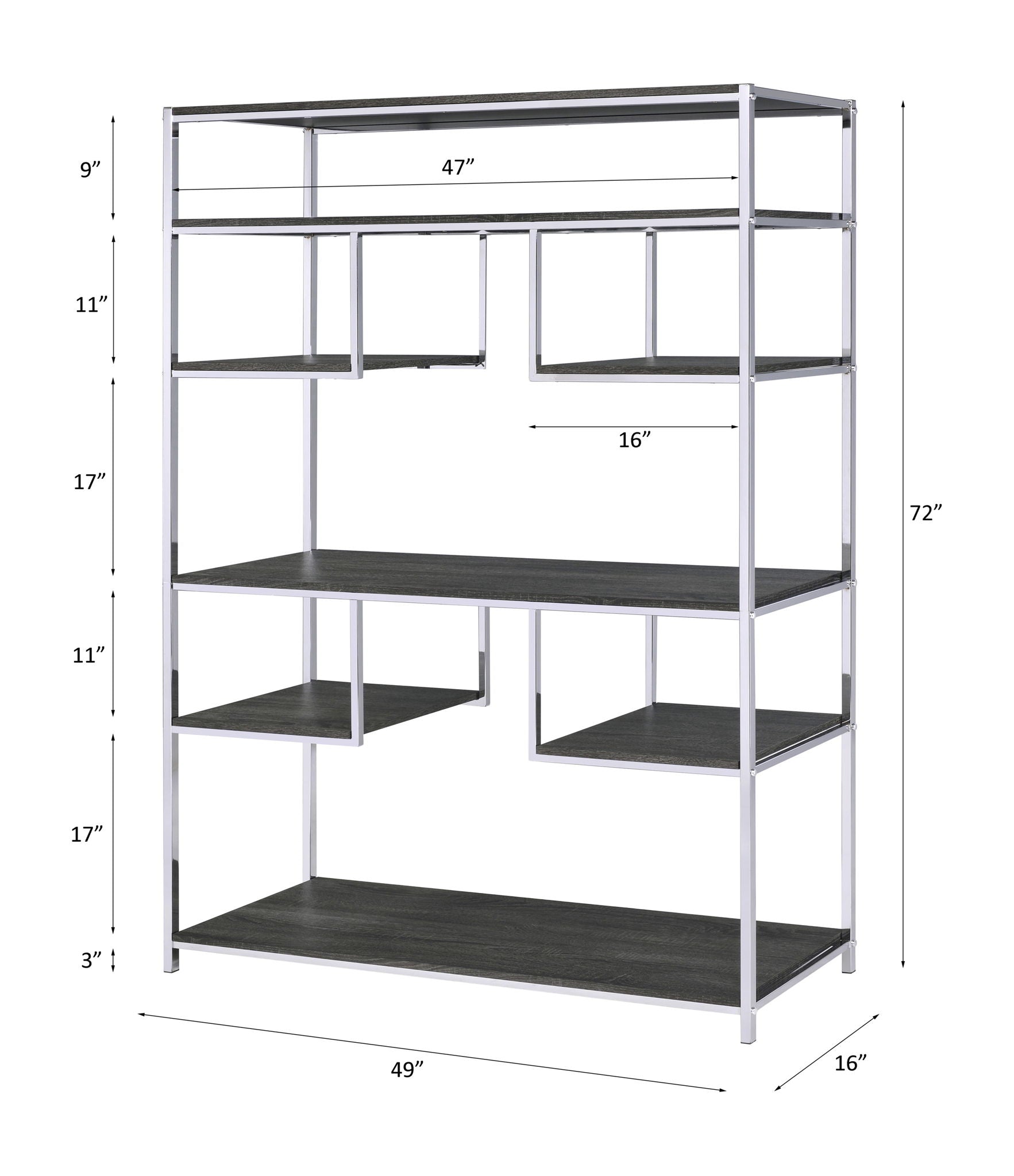 Vonara - Bookshelf - Chrome / Gray / Oak - The Sleep Loft - Online Mattress Showroom NYC