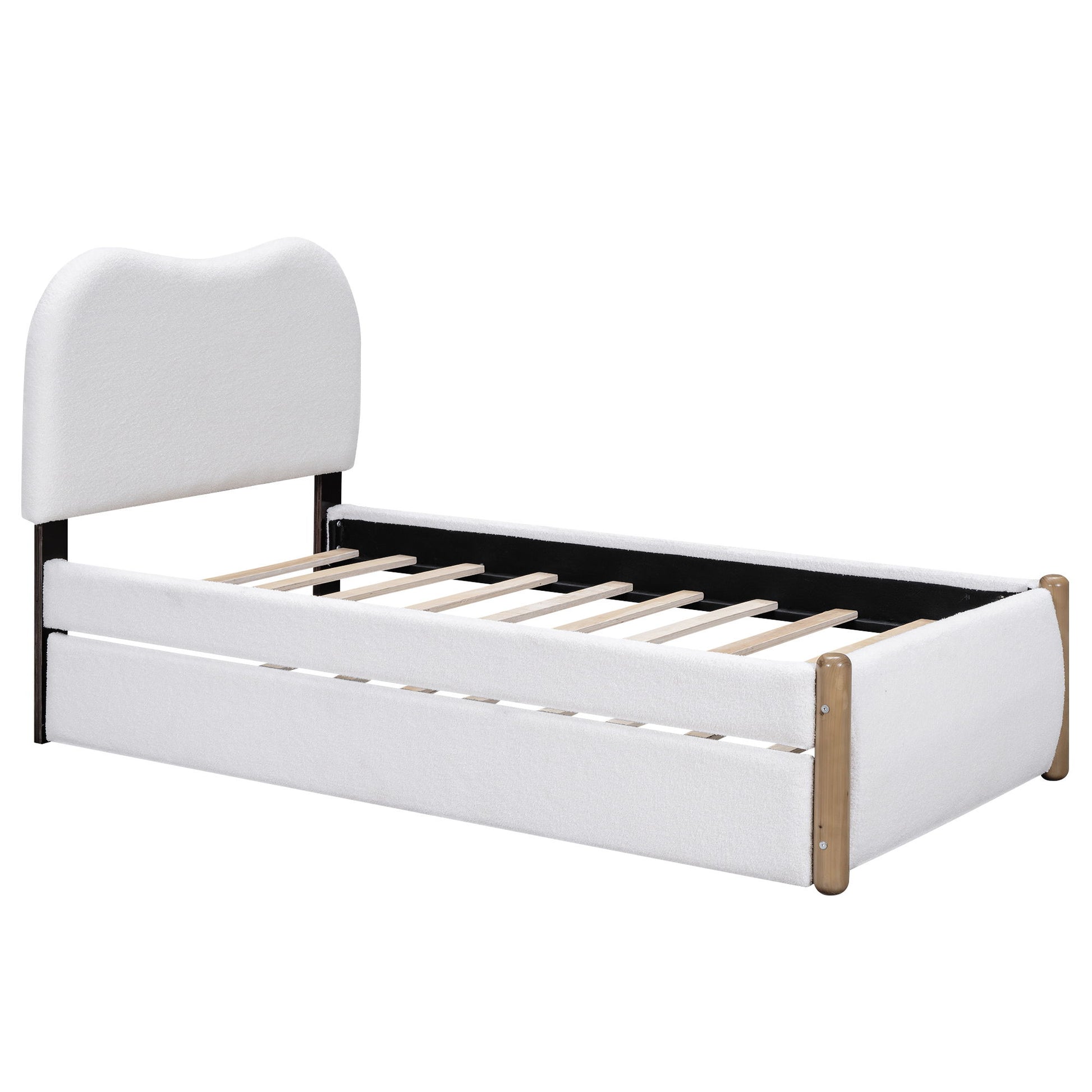 Upholstered Platform Bed With Wood Supporting Feet And Trundle - The Sleep Loft - Online Mattress Showroom NYC