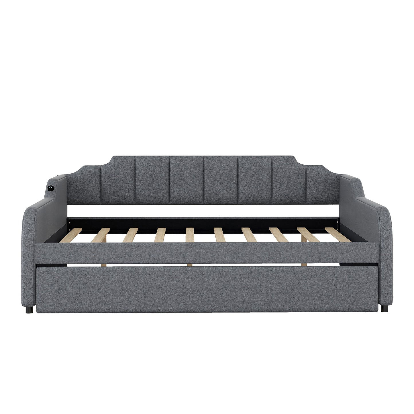 Full Size Upholstered Daybed With Trundle And USB Charging - Gray - The Sleep Loft - Online Mattress Showroom NYC