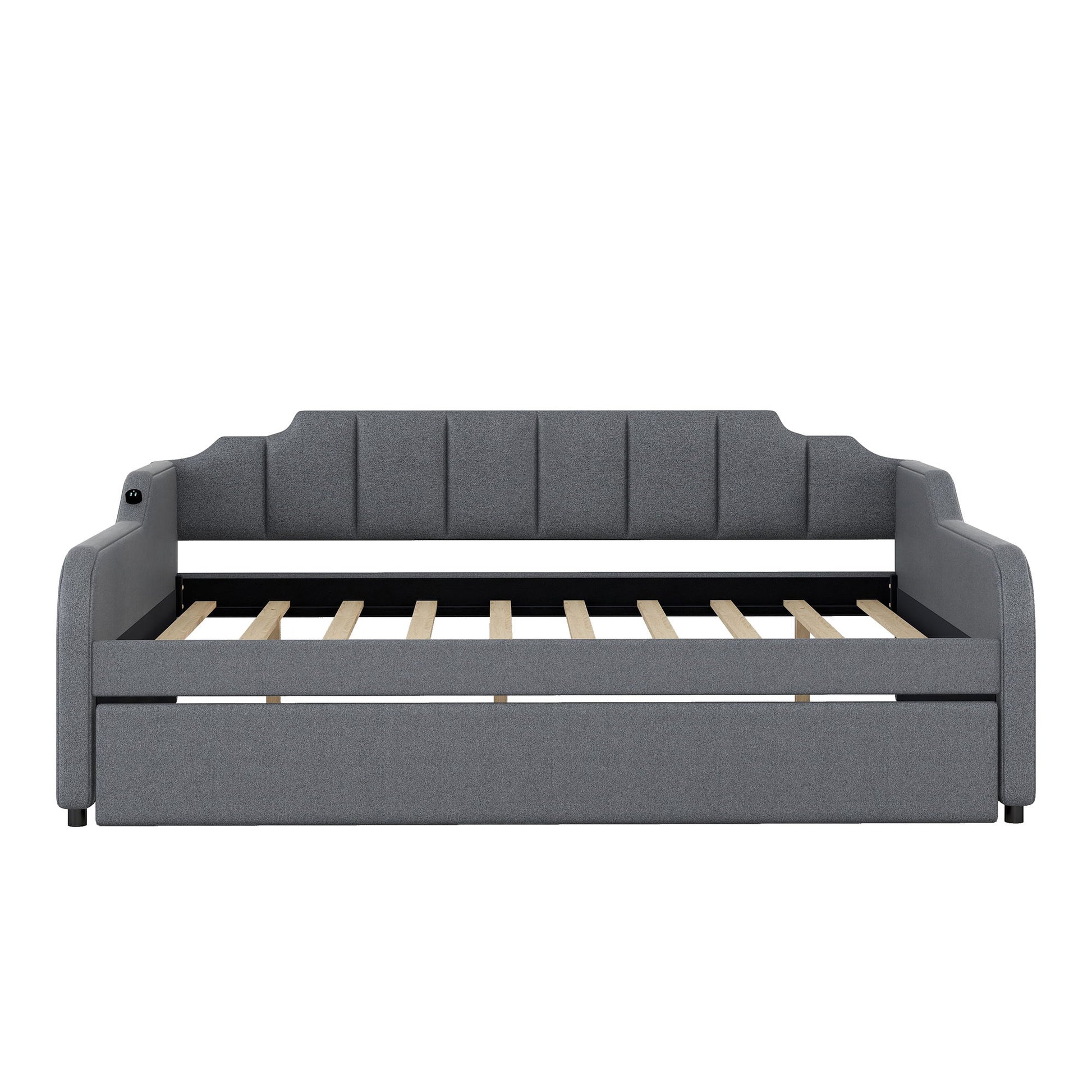 Full Size Upholstered Daybed With Trundle And USB Charging - Gray - The Sleep Loft - Online Mattress Showroom NYC
