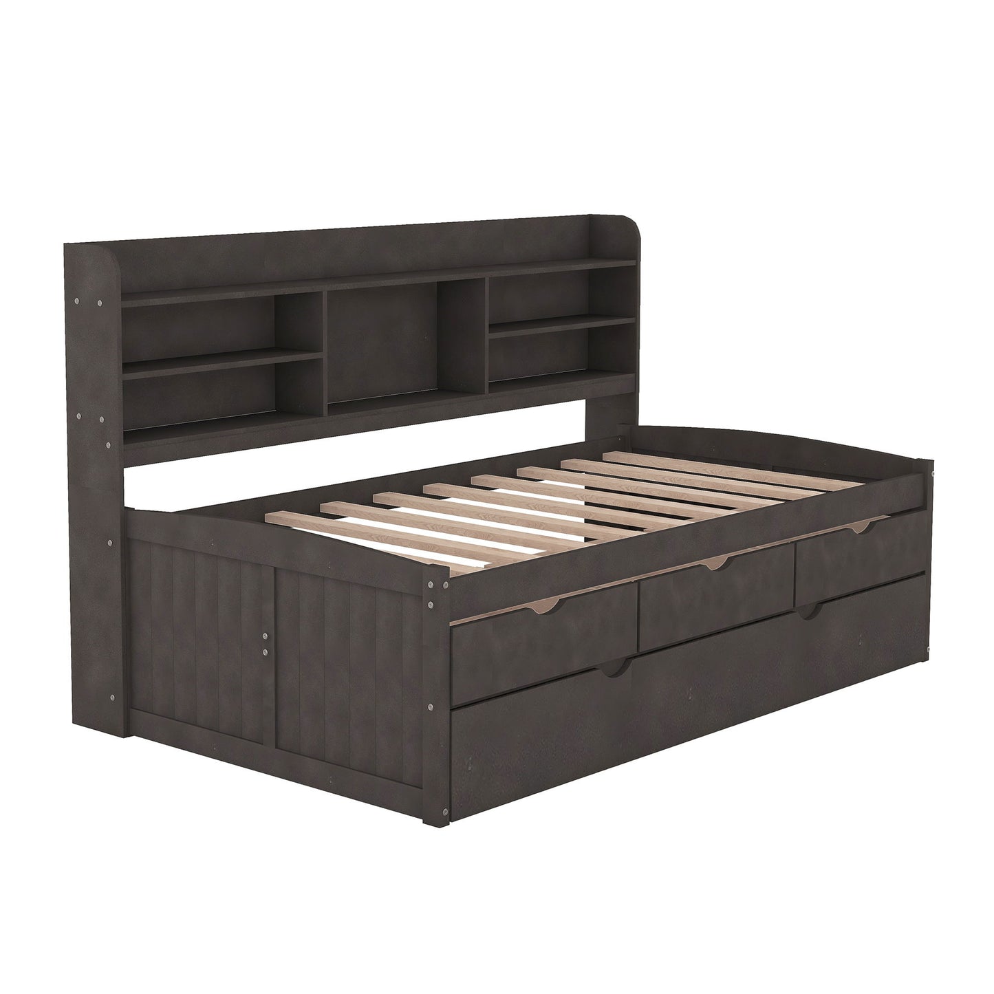 Captain Bed With Built In Bookshelves, 3 Storage Drawers, And Trundle - The Sleep Loft - Online Mattress Showroom NYC