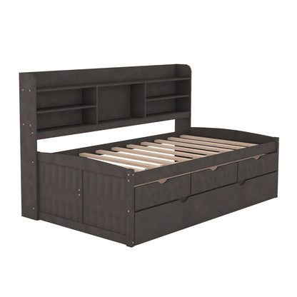 Captain Bed With Built In Bookshelves, 3 Storage Drawers, And Trundle - The Sleep Loft - Online Mattress Showroom NYC