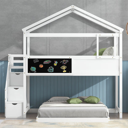 House Style Bunk Bed With Storage Staircase And board - The Sleep Loft - Online Mattress Showroom NYC